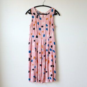 Dusen Dusen Silk Geometric Patterned Pink Tank Midi Dress, Size Small